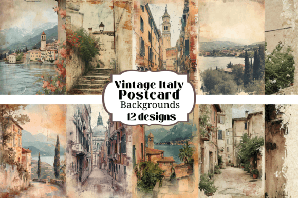 12 Vintage Italy Postcard Backgrounds for Authentic Designs