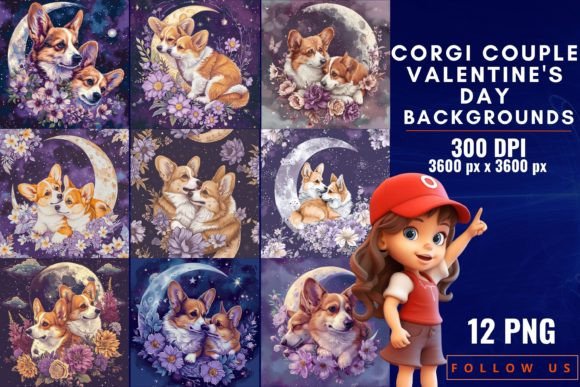 Corgi Couple Valentine's Day Backgrounds: Design with Heart