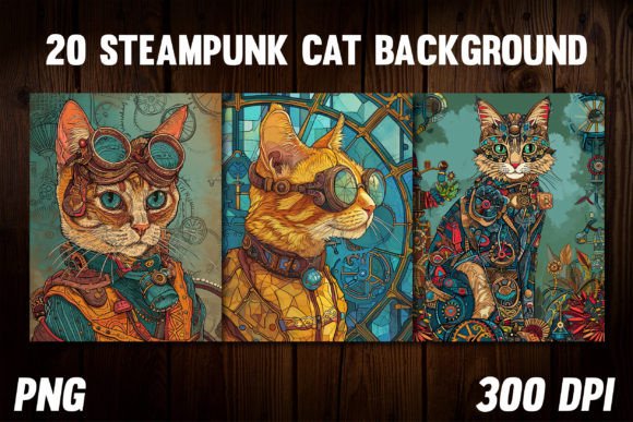 Steampunk Cat Backgrounds: Mechanical Feline Art