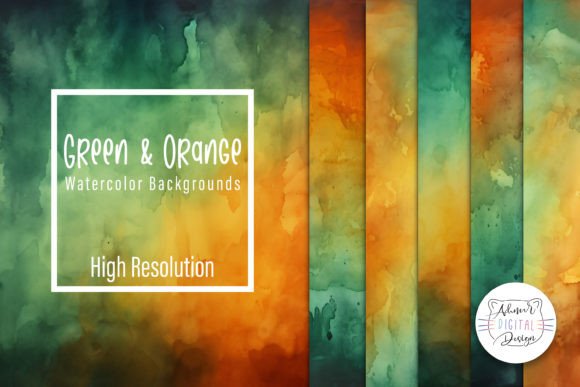 Warm and Earthy: Green and Orange Watercolor Backgrounds
